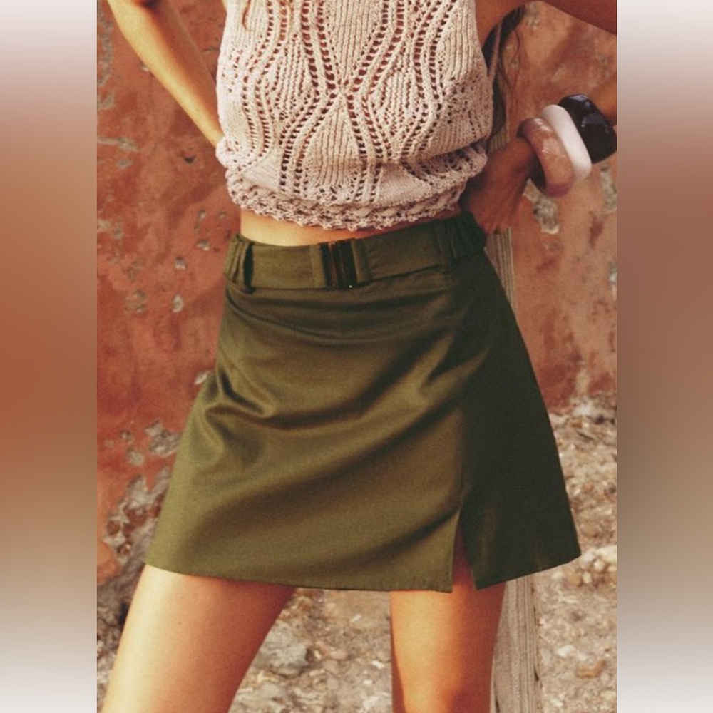 Zara Green Asymmetrical A-Line Midi Skirt